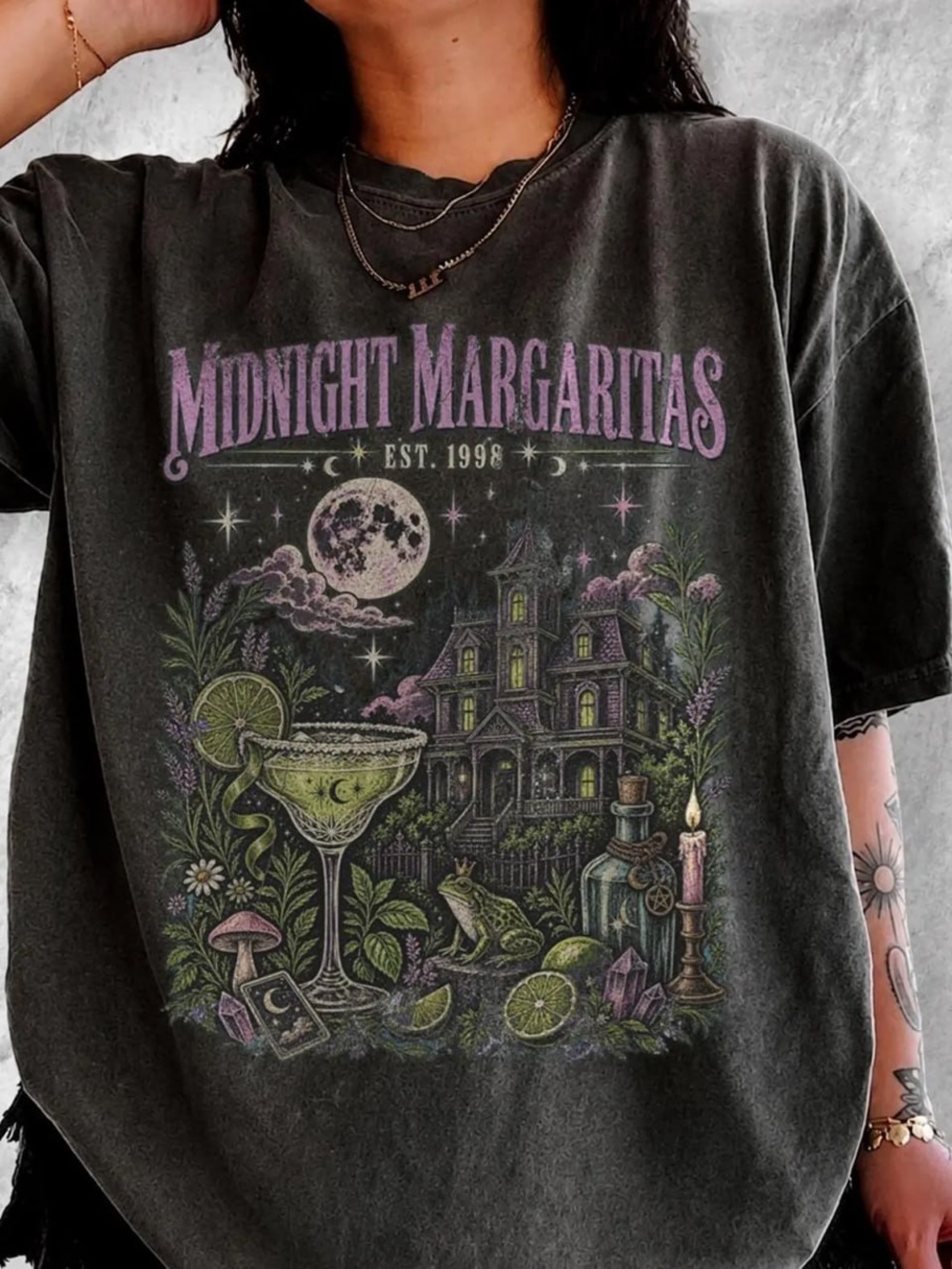 Midnight Margaritas Graphic Tee - Pepper with Purple Artwork